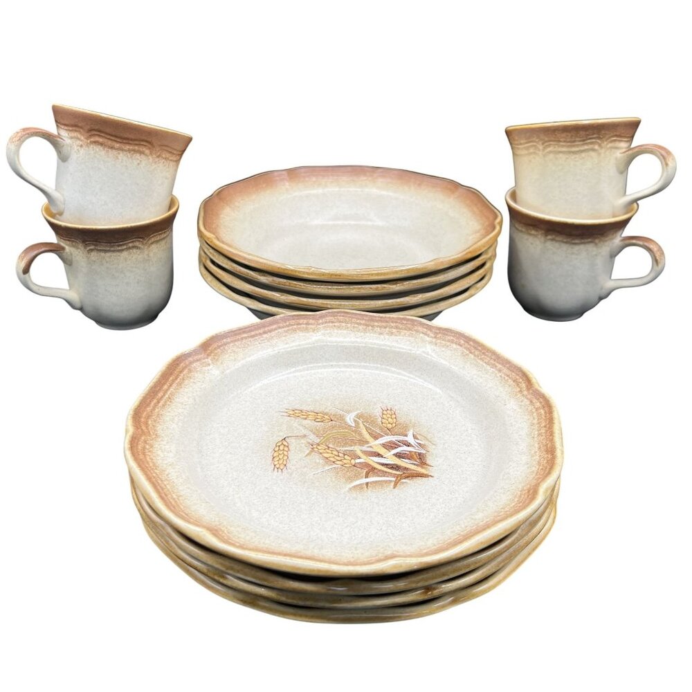 Mikasa Whole Wheat E8000 8.5" Oven To Table Dinnerware 4 Bowls Cups Plates Japan